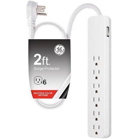 Wholesale-GE 46867 Surge Protector W/ 6 Outlets 620J 2ft Cord 2pk - White-Surge Protector-Electro Vision Inc