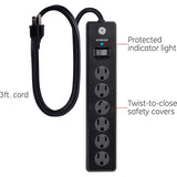 Wholesale-GE 47224 Surge Protector 6-Outlet Extension Cord 3 ft-Surge Protector-Electro Vision Inc