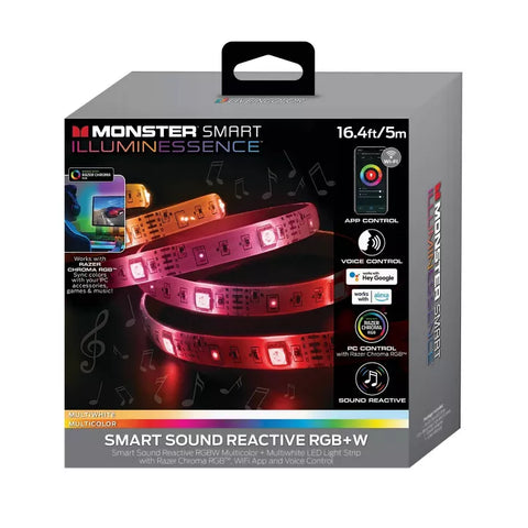 Monster MLB72058RGB WiFi 5m RGBW LED Strip – Sound Reactive with Razer Chroma™, WiFi App &amp; Voice Control