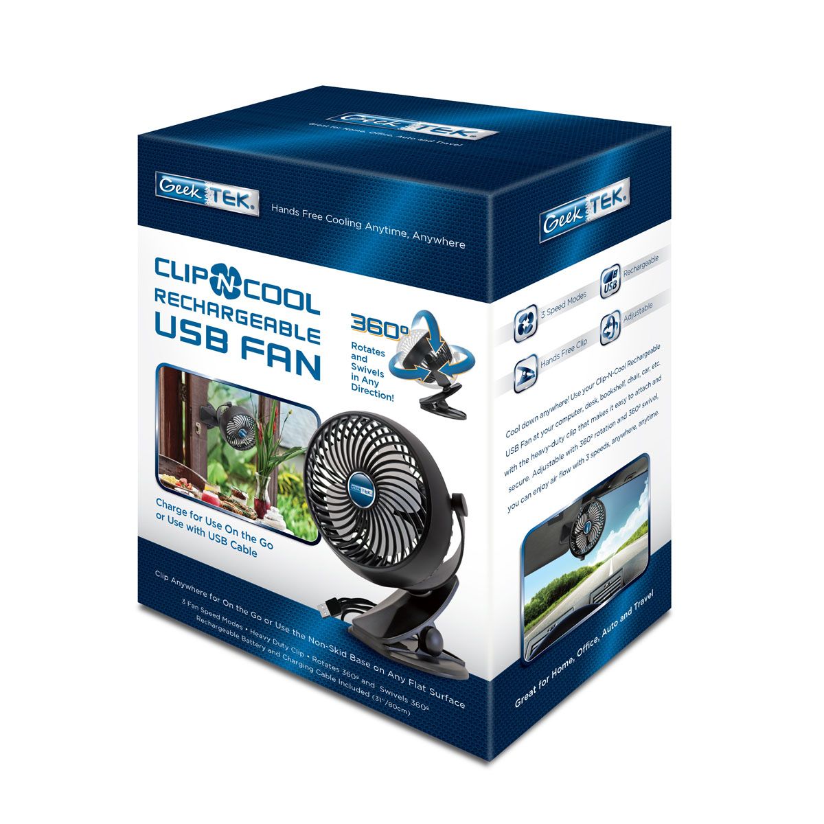 Wholesale-Geek Tek GTCF006 Clip-N-Cool Rechargeable USB Fan-USB Fan-Electro Vision Inc