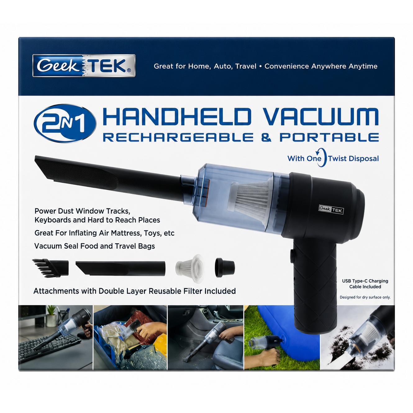 Wholesale-Geek Tek GTPV21012 Portable Hand Held Vacuum - 2 in 1-Vaccuum-Electro Vision Inc