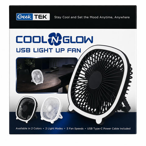 Wholesale-Geek Tek UF100 Cool 'N' Glow Light Up USB Fan with Stand-Portable Foldable Fan-Electro Vision Inc