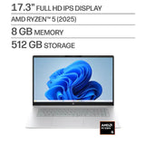 Wholesale-HP 17dp0105dx OmniBook 3 FHD Laptop, AMD Ryzen 5, 8GB, 512GB SSD, 17.3" - Glacier Silver-Laptop-Electro Vision Inc