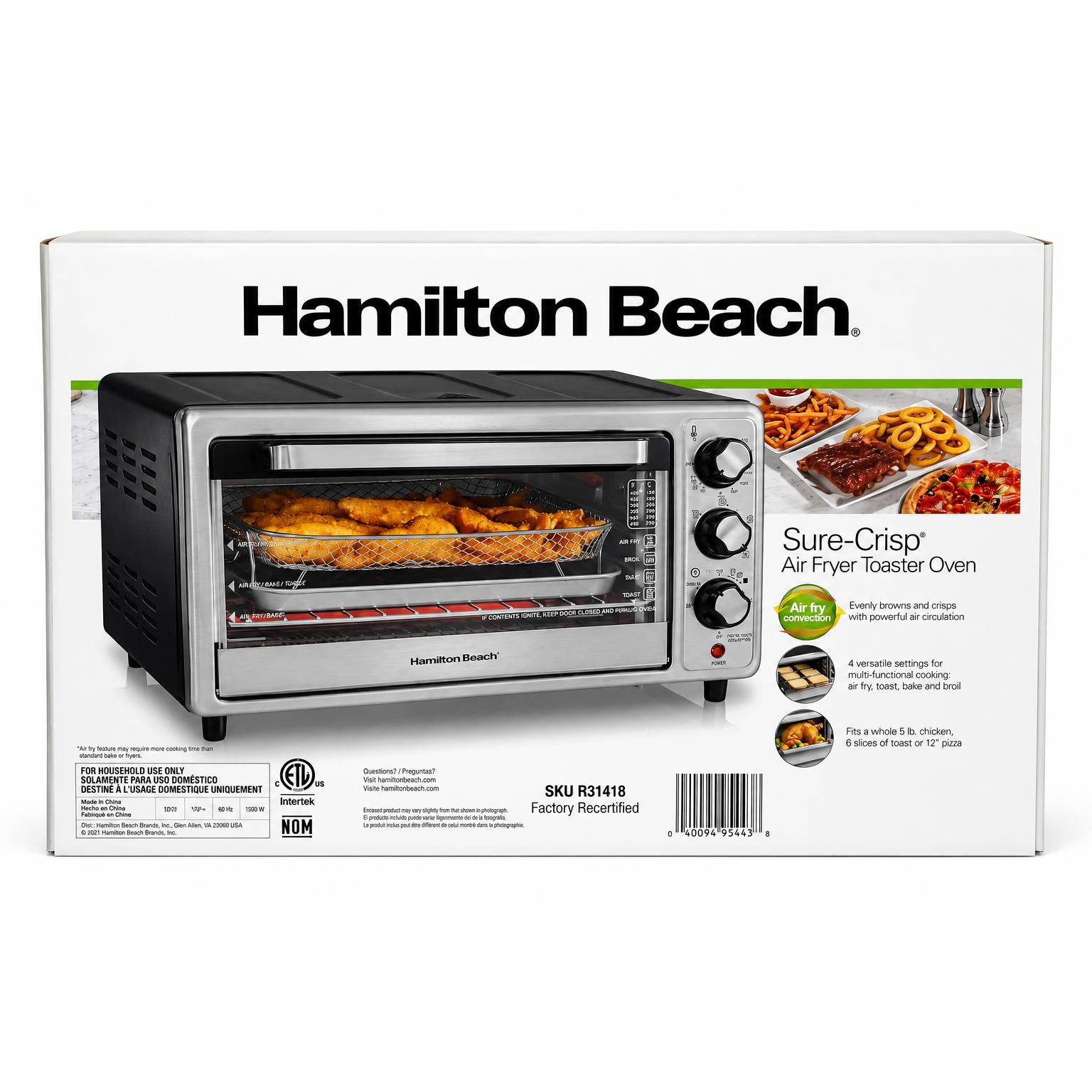 Wholesale-Hamilton Beach 31418-R/B Air Fryer Countertop 6 Slice Toaster Oven - CERTIFIED REFURBISHED-Air Fryer Oven-Electro Vision Inc