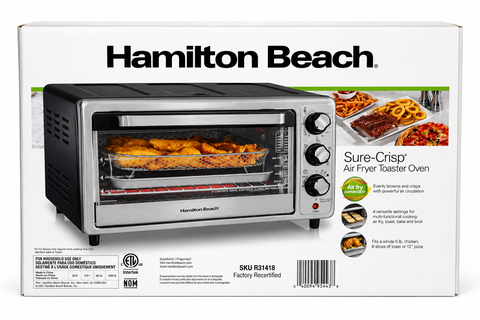 Hamilton Beach 31418-R/B Air Fryer Countertop 6 Slice Toaster Oven - CERTIFIED REFURBISHED