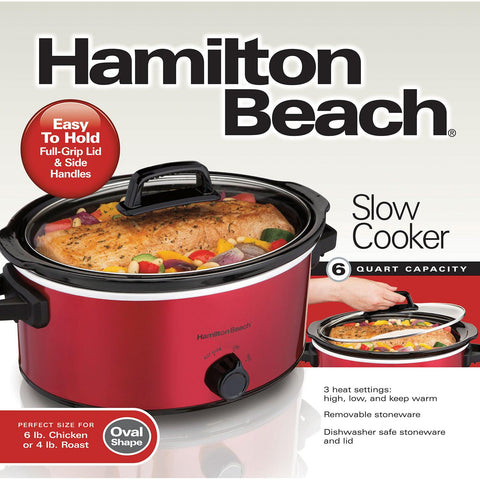 Wholesale-Hamilton Beach 33666 Slow Cooker 6 Quarts- Red-Slow Cooker-Electro Vision Inc