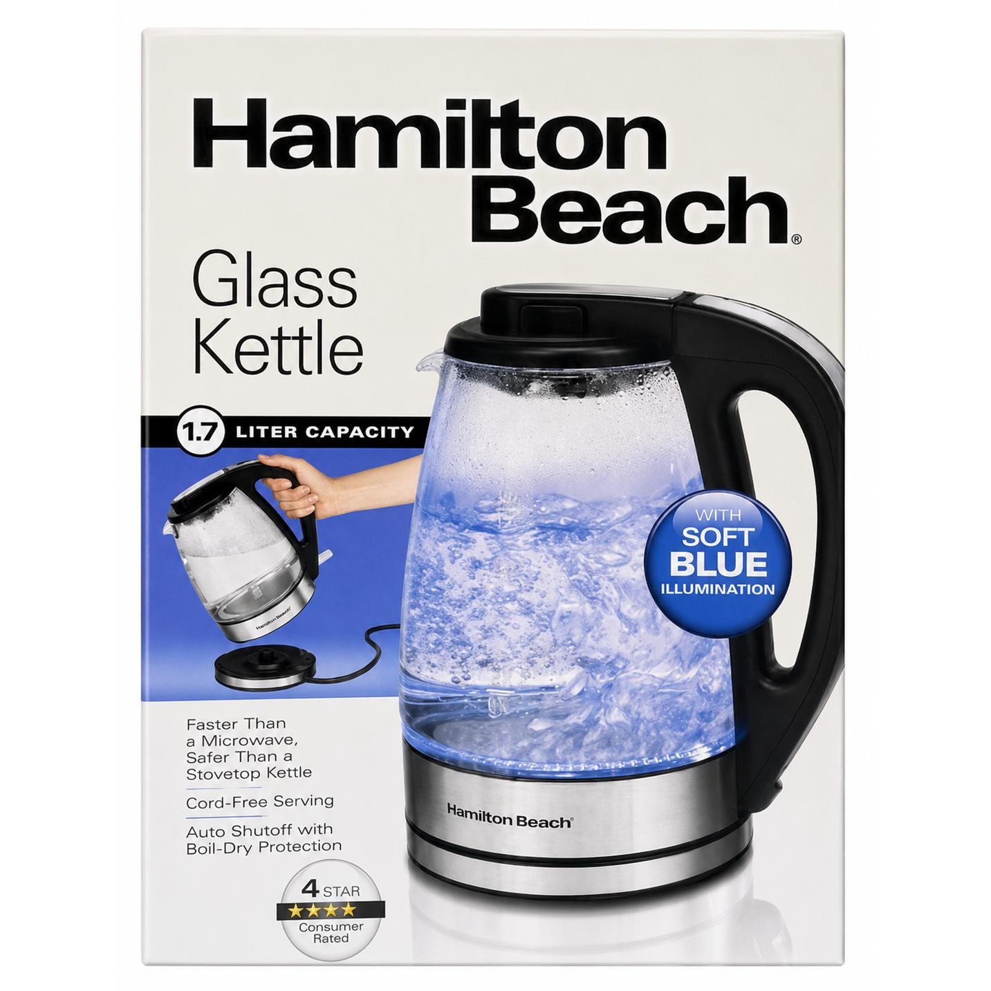 Wholesale-Hamilton Beach 40869-RB Glass Kettle 1.7L - CERTIFIED REFURBISHED-Kettle-Electro Vision Inc