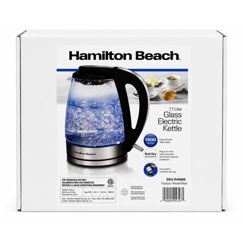 Wholesale-Hamilton Beach 40869-RB Glass Kettle 1.7L - Certified Refurbished-Kettle-Electro Vision Inc