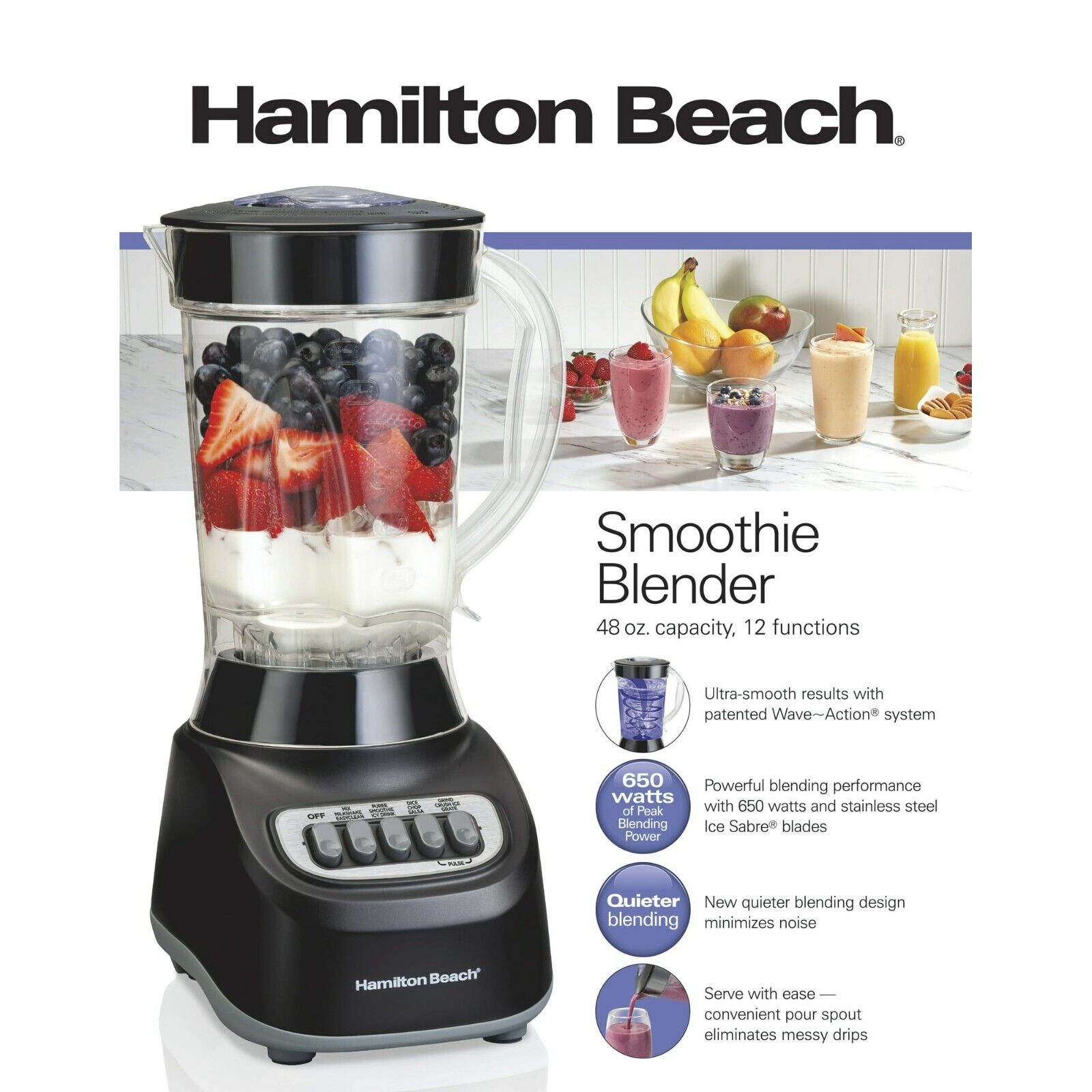 Wholesale-Hamilton Beach 50180 Smoothie Blender 48 oz. Plastic Jar-Blender-Electro Vision Inc