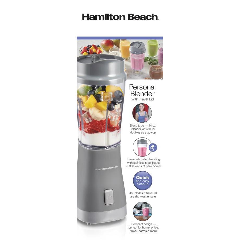 Wholesale-Hamilton Beach 51128 Single Serve Personal Smoothie Blender with 14 oz Travel Cup & Lid-Food Mixers & Blenders-Electro Vision Inc