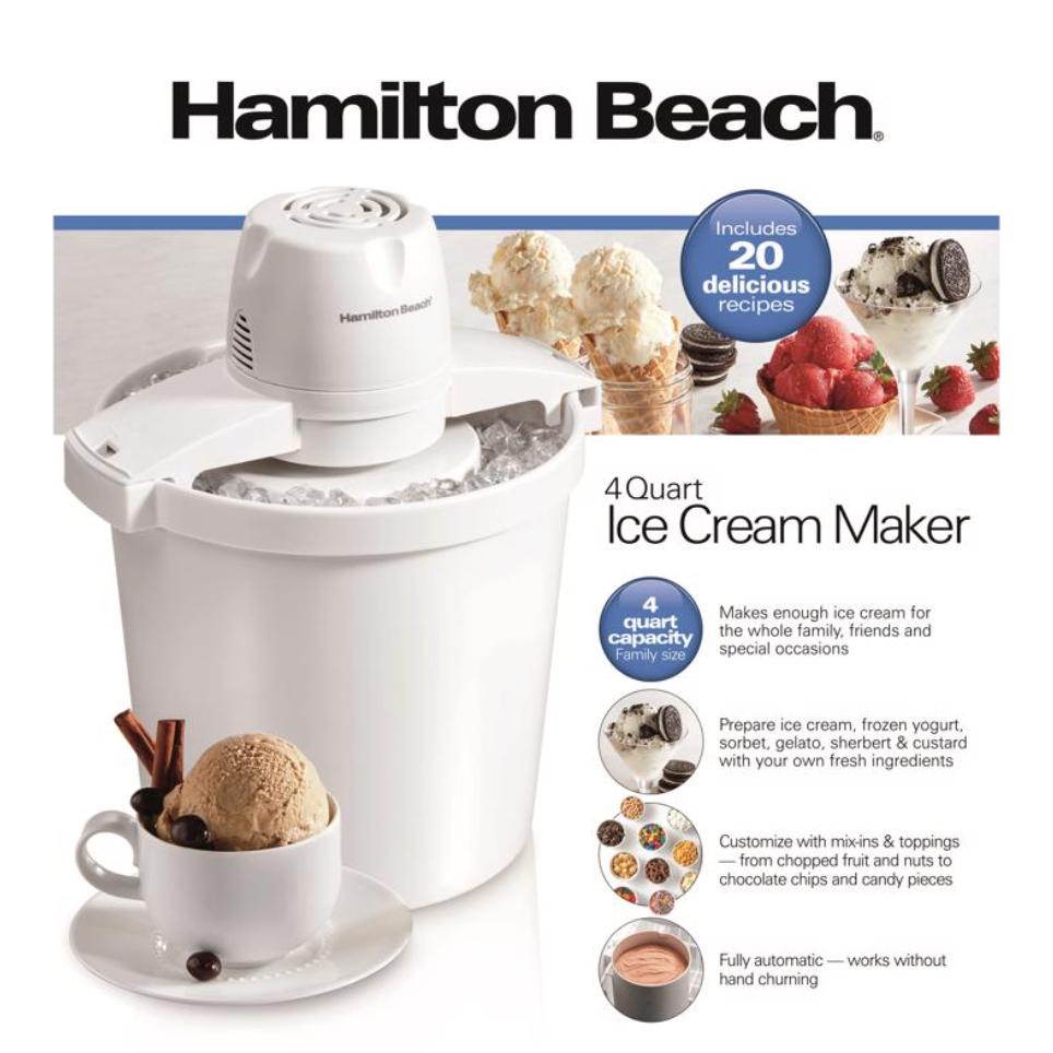 Wholesale-Hamilton Beach 68330 Ice Cream Maker 4qt Stainless Steel-Kitchen Appliance-Electro Vision Inc