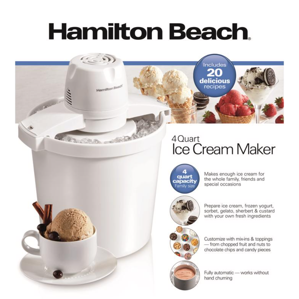 Wholesale-Hamilton Beach 68330 Ice Cream Maker 4qt Stainless Steel-Kitchen Appliance-Electro Vision Inc