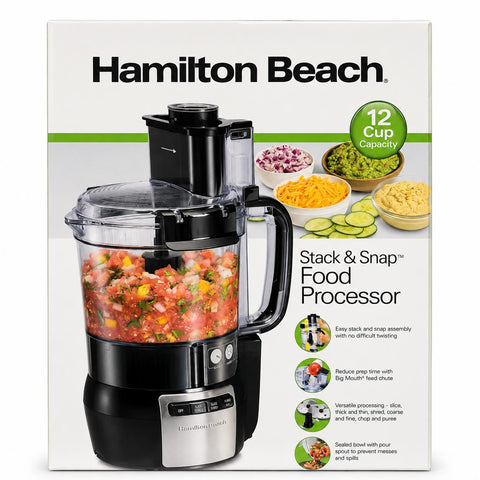 Wholesale-Hamilton Beach 70724 Stack & Snap Food Processor 12 Cup-Food Chopper & Processor-Electro Vision Inc