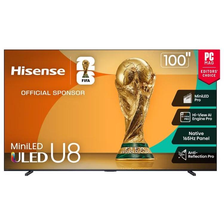 Wholesale-Hisense 100QD65QF Class U8 Series Mini LED ULED 4K Google TV 100"-television-Electro Vision Inc