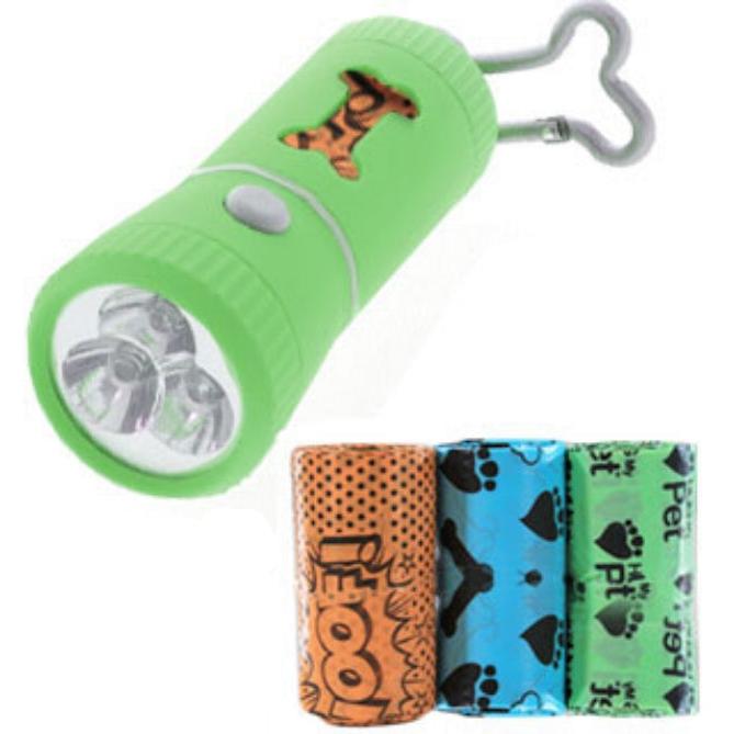 Wholesale-Hug my Pet FL60636 - 3 Led Flashlight w/ 60 WasteBags 3 rolls-Electro Vision Inc