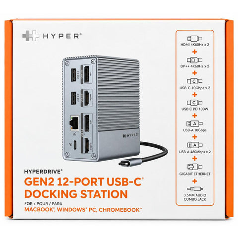 Wholesale-HyperDrive HDG212BP GEN2 12-Port USB-C Docking Station-Docking Hub-Electro Vision Inc
