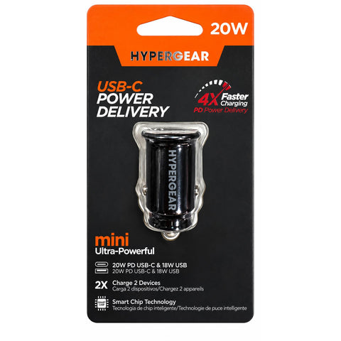 Wholesale-HyperGear 15650 Mini 20W USB-C PD + 18W USB Car Charger - Black-Car charger-Electro Vision Inc