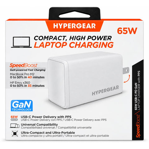 Wholesale-HyperGear 15876 SpeedBoost 65W USB-C PD GaN Laptop Charger - White-Laptop Charger-Electro Vision Inc