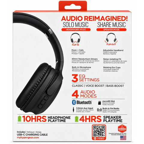 Wholesale-HyperGear 16180 Flip 2-in-1 Headphones + Speaker - Black-Headphone-Electro Vision Inc