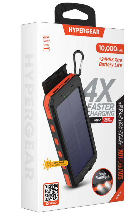 Wholesale-Hypergear 16160 Solpro 10K Solar Power Bank Fast Charge 20W USB-C-Power Bank-Electro Vision Inc