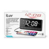 Wholesale-ILUV MORCAL3ULBK Morning Call 3 - 1.2"Jumbo WHT LED projection alarm clock / FM Radio / Charging Port-Electro Vision Inc