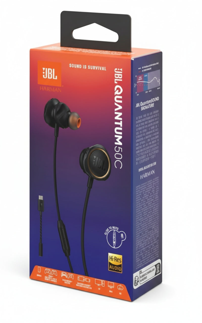 Wholesale-JBL QTUM50C-Black Quantum 50 Gaming Wired In-Ear Headphones USB-C (Black)-Headphone-Electro Vision Inc