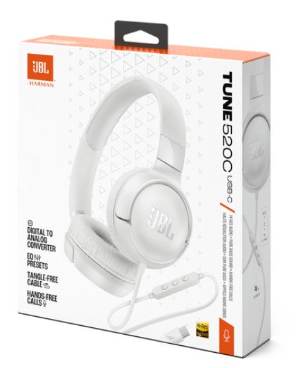 Wholesale-JBL T520C-White Tune 520C USB-C Wired Headphones - White-Headphones-Electro Vision Inc