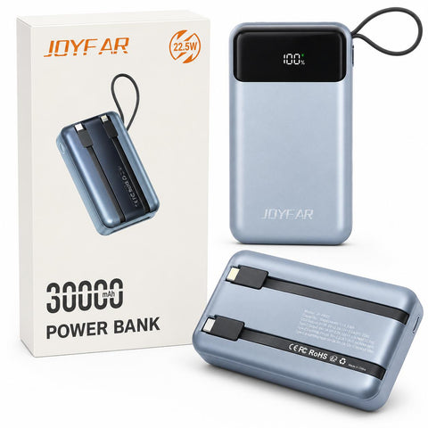Wholesale-JoyFar JFPB02 Portable Charger Power Bank 30000mAh Built-in Cable USB-C and Lightning-Power Bank-Electro Vision Inc