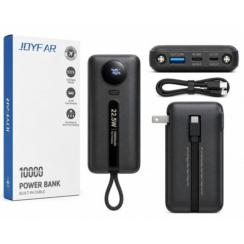 Wholesale-Joyfar JFAC01 Fast Charging 10000mAh Power Bank w/ Built-In Cables & Wall Plug-Power Bank-Electro Vision Inc