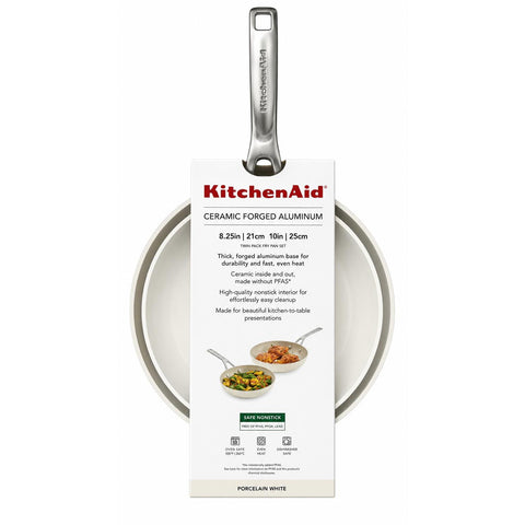 Wholesale-KitchenAid 15071 Forged Ceramic 2 Piece Skillet Set (8.25" & 10") - Porcelain White-Pan Set-Electro Vision Inc