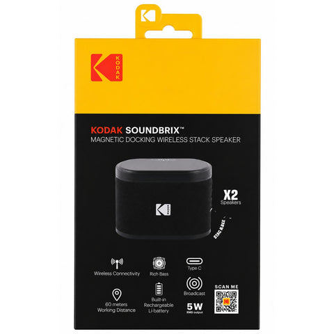 Wholesale-Kodak Dual SoundBrix Magnetic Speakers (Pack of 2) - Black-Bluetooth Speaker-Electro Vision Inc