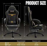 Dowinx LS-66D87B-02 Gaming Chair Big and Tall for E-Sport Gamers, Ergonomic Game Chair with Footrest & Headrest for Gaming Rooms