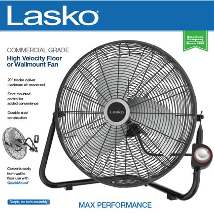 Wholesale-Lasko 2264QM High Velocity Fan 20" Metal-Fans-Electro Vision Inc