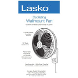 Wholesale-Lasko M16900 Oscillating Wall Mount Fan 16"-Fans-Electro Vision Inc