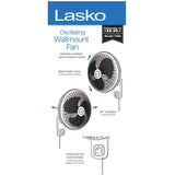 Wholesale-Lasko M16900 Oscillating Wall Mount Fan 16"-Fans-Electro Vision Inc