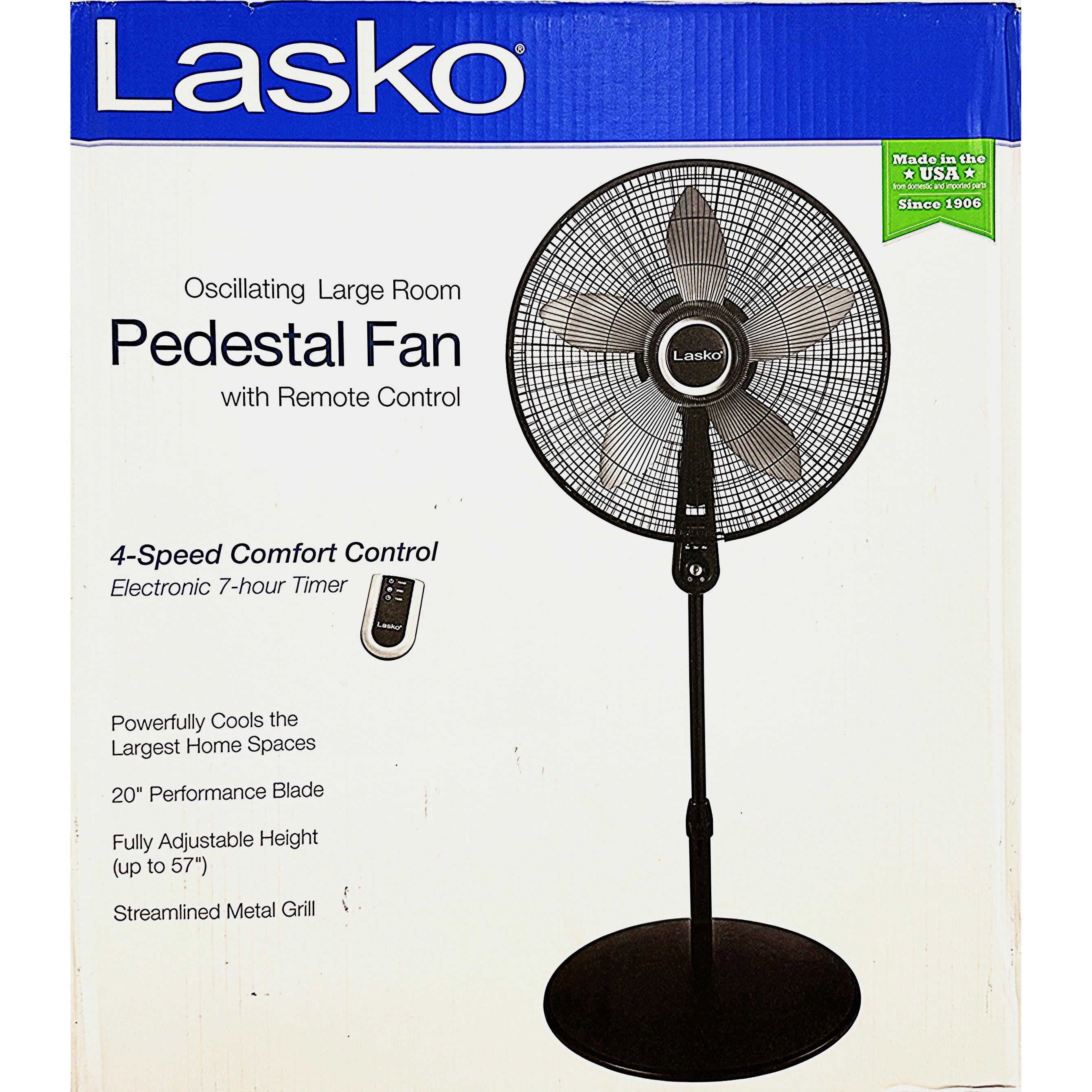 Wholesale-Lasko S20620 Pedestal Fan 20" with Remote, Black Metal Grill-Fans-Electro Vision Inc