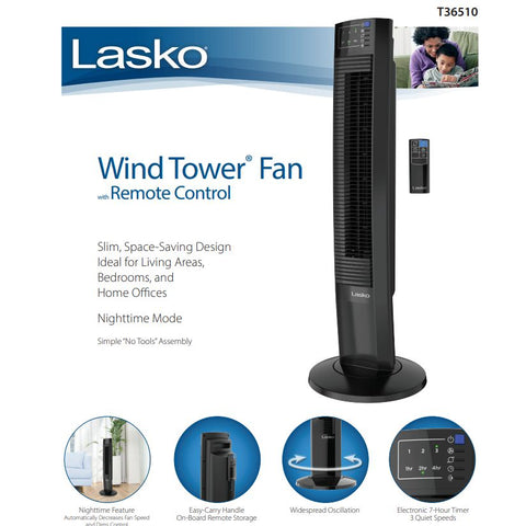 Wholesale-Lasko T36510 Tower Fan/ Remote 36"-Fans-Electro Vision Inc