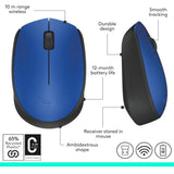 Wholesale-Logitech M170-Blue Mouse Wireless 2.4GHz 3 Buttons - Blue-Electro Vision Inc