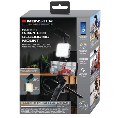 Monster MSV71002MWT Multi-White LED Recording Mount: 3-In-1 Handheld/Tripod With Mic