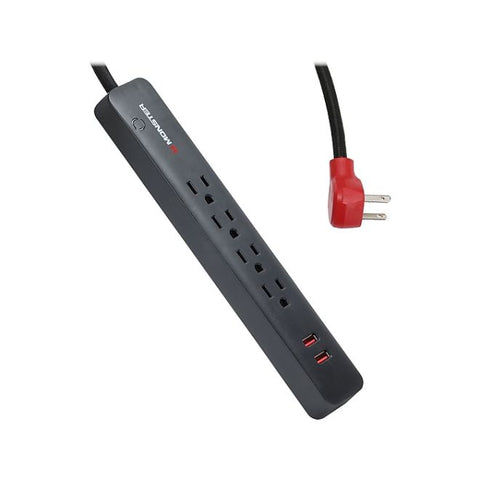 Wholesale-Monster 2MNAC0947B0L2 - 4-Outlet 2-USB Port Surge Protector, 6" Black/Red-Electro Vision Inc