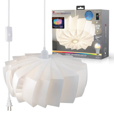 Monster MLB720231RGB Bloom.1 DIY Hanging Light Kit, Smart RGBW Multi-color Hanging Lamp w/ A19 LED Light Bulb, 15ft Light Cable w/ A19 Socket