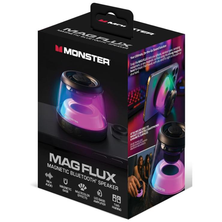 Wholesale-Monster MBS11001BLK Mag Flux Magnetic Bluetooth Speaker with Multi-Color Changing Base 7 inch - Black-Bluetooth Speaker-Electro Vision Inc