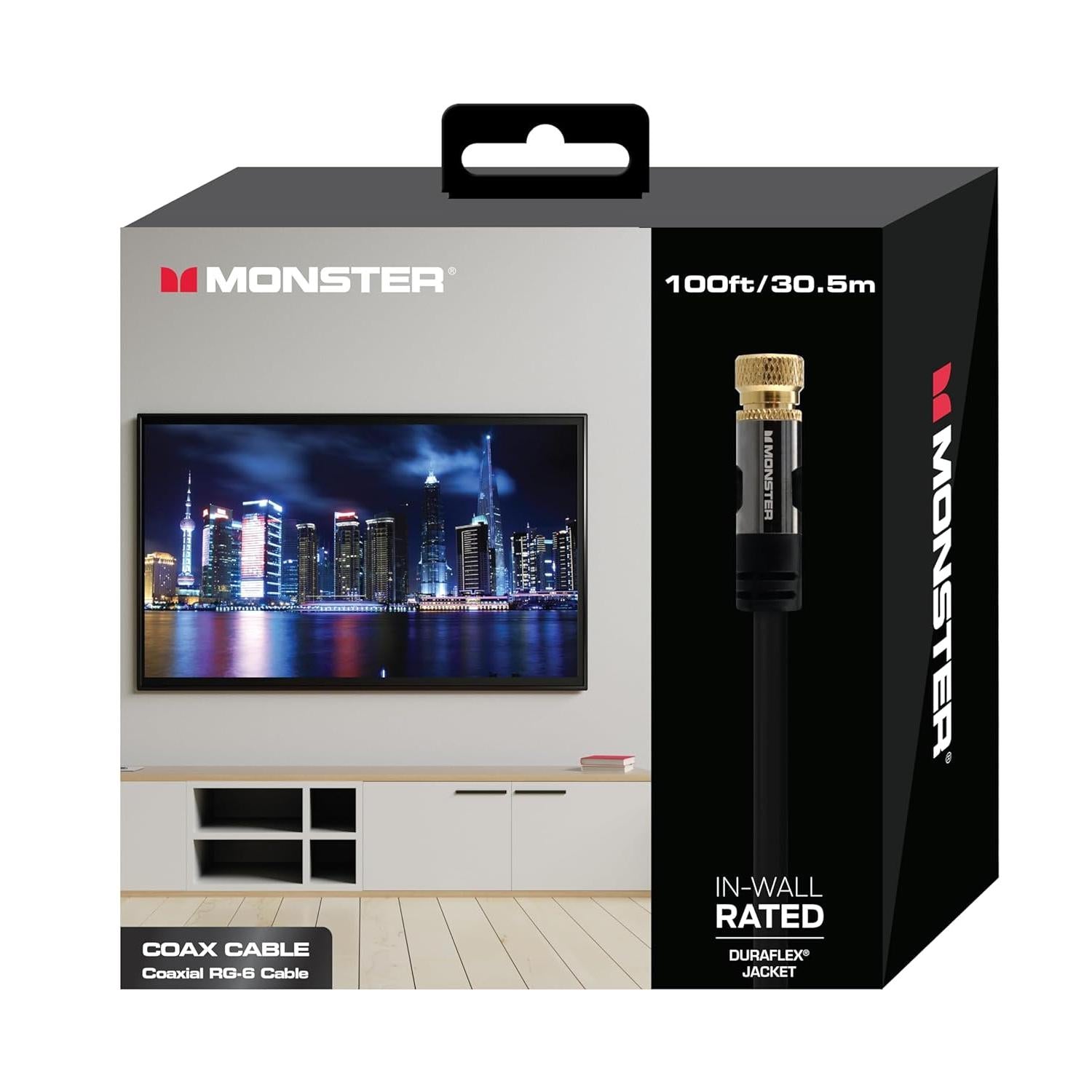 Wholesale-Monster MHV11038BLK Premium Coaxial RG-6 Cable 100ft-Network Cable-Electro Vision Inc