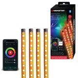 Wholesale-Monster MLB71089RGB - Bluetooth Car Interior LED Accent Lights, 4 Pack 10.5'-LED Light-Electro Vision Inc