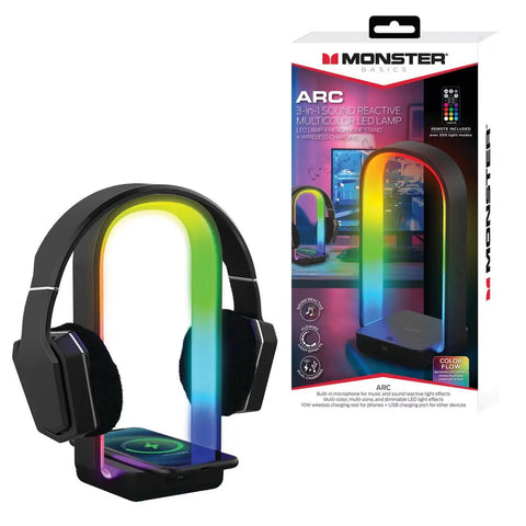 Wholesale-Monster MLB71094RGB - 3-In-1 Sound Reactive Multi-Color Arc LED Lamp/Headphone/2 Charging Options-Charging Stand-Mon-MLB71094RGB-Electro Vision Inc