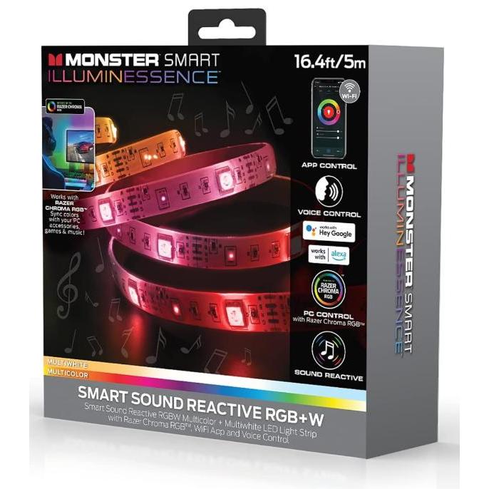 Wholesale-Monster MLB72058RGB WIFI 5m RGBW LED Strip – Sound Reactive with Razer Chroma, WiFi App & Voice Control-LED Light-Electro Vision Inc