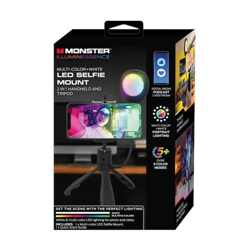 Wholesale-Monster MSV71001RGB 2-in-1 LED Selfie Tripod Mount, 6 x 1, Black-Electro Vision Inc