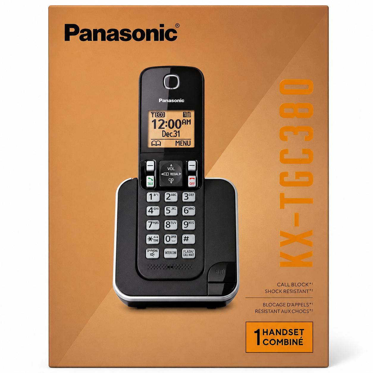 Wholesale-Panasonic KXTGC380-R/B Cordless Phone One Handset - CERTIFIED REFURBISHED-Cordless Phone-Electro Vision Inc