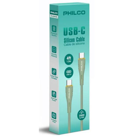 Wholesale-Philco FLC2610G USB-C TO USB-C TPE, 1.2M - Green-USB Cable-Electro Vision Inc