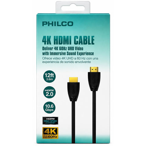 Wholesale-Philco FWV1438BN HDMI Cable 12ft 4K - Black-HDMI Cables-Electro Vision Inc